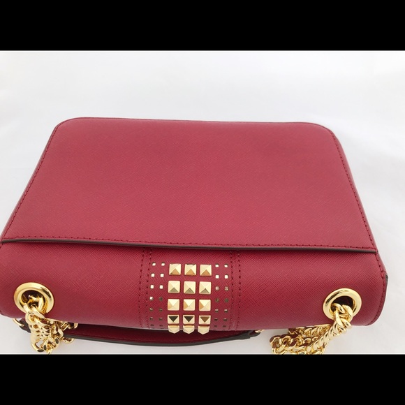 Michael Kors Stud Med Cherry Red Chain Tote - Picture 7 of 8